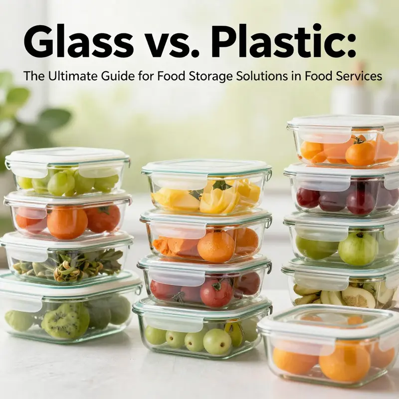 A beautiful display of glass containers filled with colorful foods and drinks representing safe food storage.