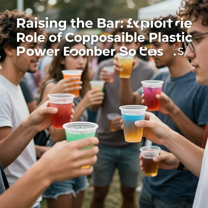 A vibrant outdoors scene with happy people enjoying drinks from colorful disposable plastic power bomber shot cups at a party.