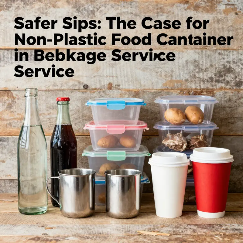 A visually appealing display of various non-plastic containers for food and beverages, emphasizing safety and sustainability.