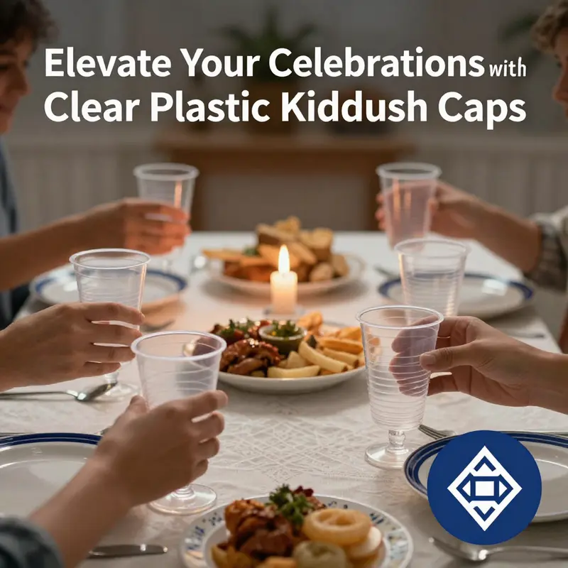Elegant design of clear plastic Kiddush cups, emphasizing their transparency and material safety.