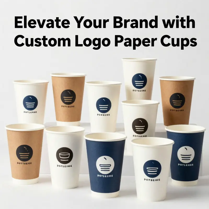 An array of custom logo paper cups featuring different designs and colors from various beverage shops.