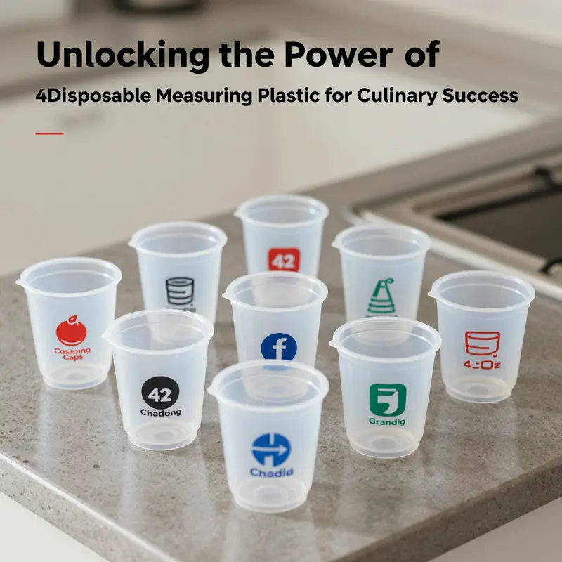 Chefs efficiently using 4oz disposable measuring cups in a professional kitchen for precise ingredient measurement.