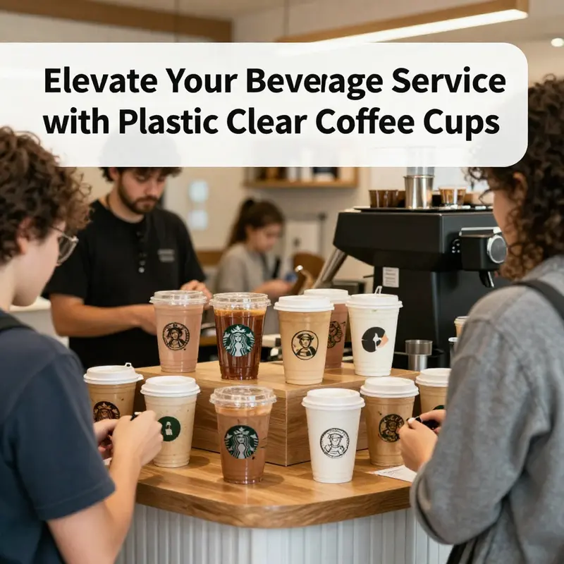 Variety of clear coffee cups showcasing polypropylene and polyethylene materials.