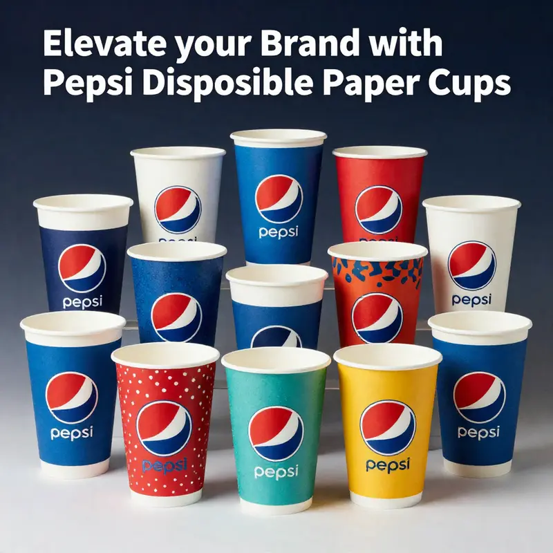 Pepsi disposable paper cups with various customization options for branding.