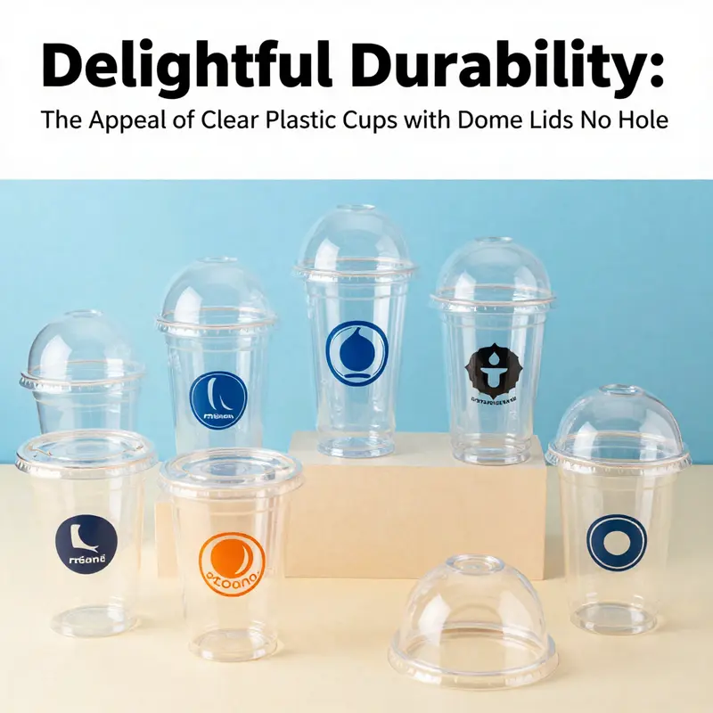 Clear plastic cups with dome lids elegantly presenting various beverages at a café.
