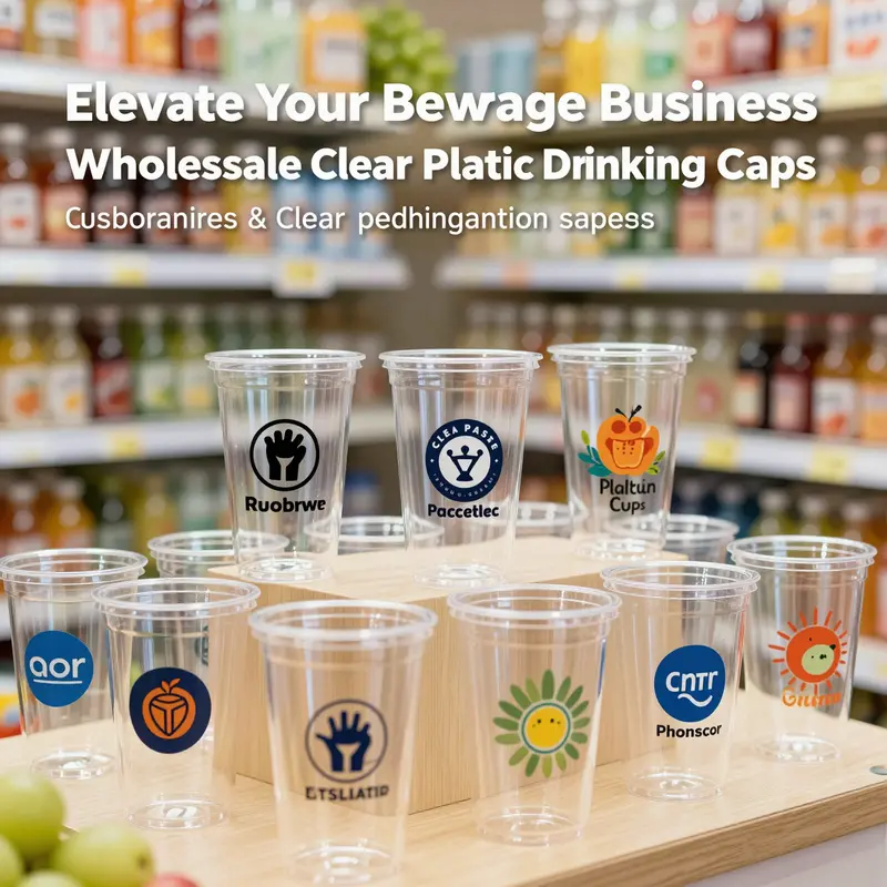 Showcasing the variety of customization available in clear plastic drinking cups for branding.