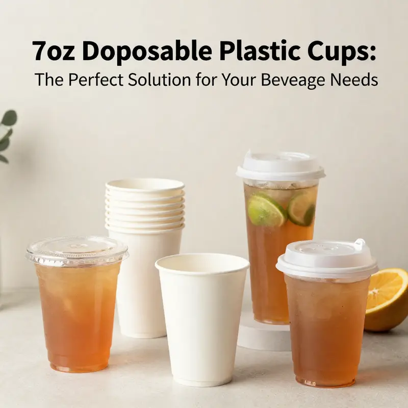 7oz disposable plastic cups made from high-quality PET and PP materials, showcasing their clarity and durability.