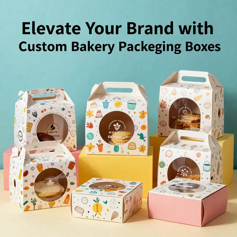 A showcase of eco-friendly materials used in custom bakery packaging, highlighting sustainability.