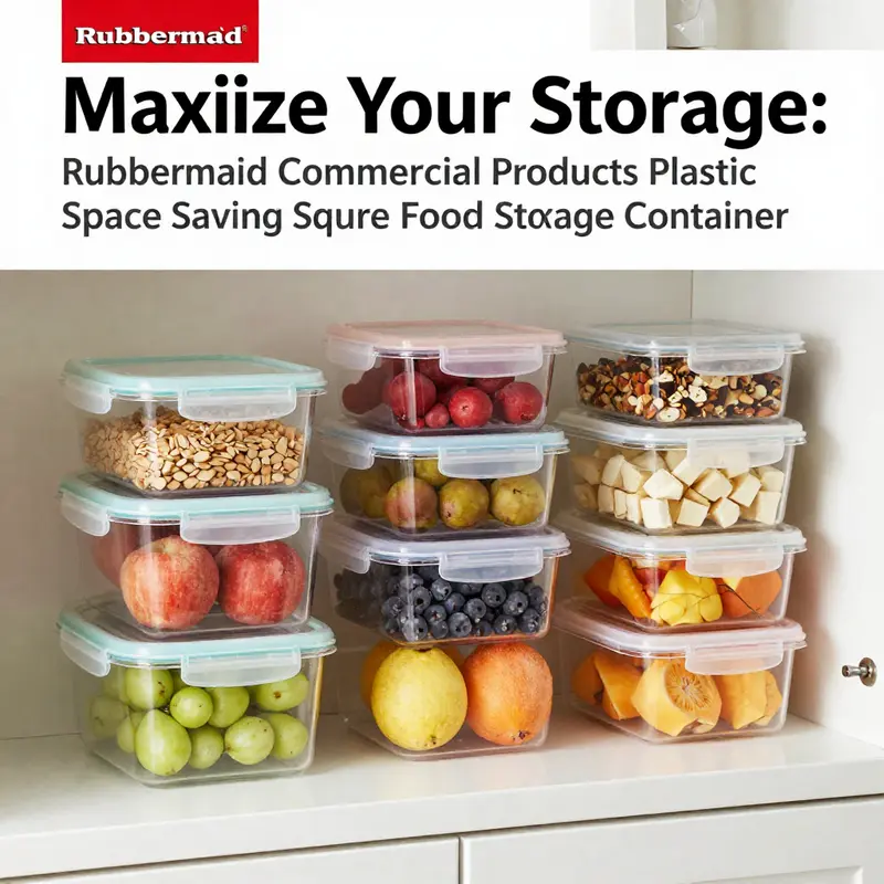 Rubbermaid’s square food storage containers efficiently organize ingredients in a vibrant kitchen setting.