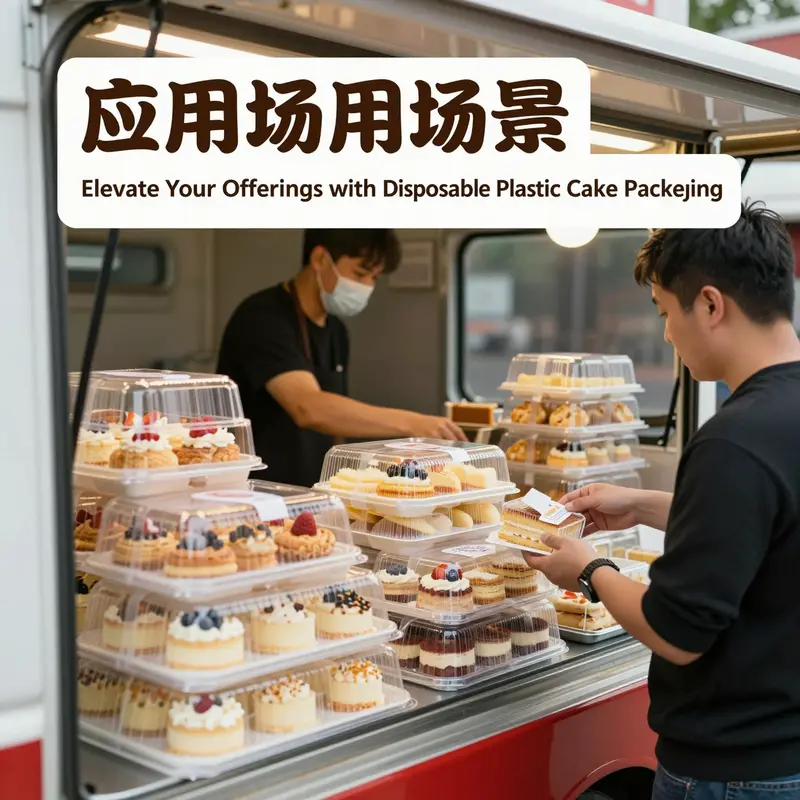 Different designs of disposable plastic cake packaging showcasing diverse styles and materials.