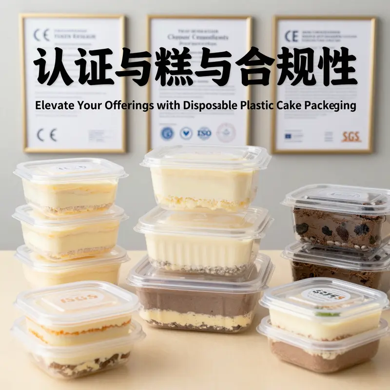 Different designs of disposable plastic cake packaging showcasing diverse styles and materials.