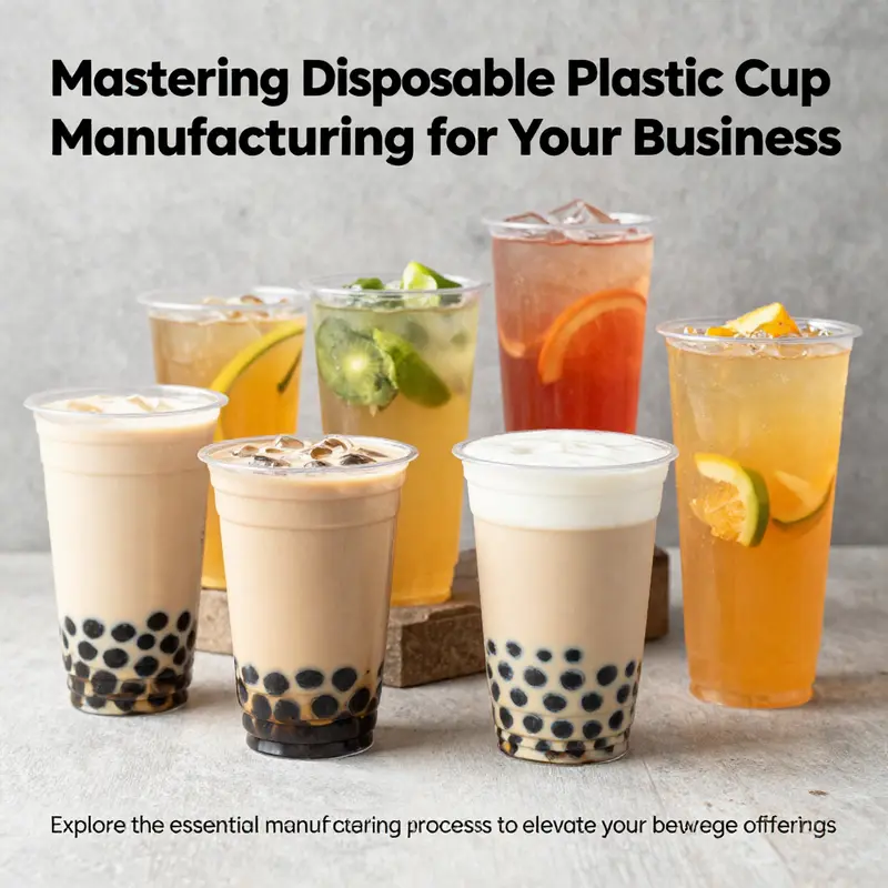 An assortment of disposable plastic cups in various sizes and designs, perfect for bubble tea shops and catering businesses.