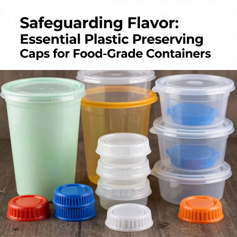 Different types of food-grade plastic caps demonstrating material safety standards.