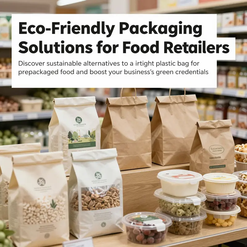 A vibrant display of eco-friendly packaging options in a food retail setting, emphasizing sustainability.