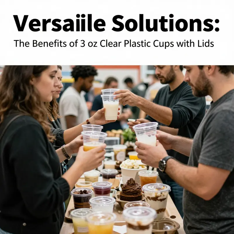 A display of 3 oz clear plastic cups showcasing their versatility in serving bubble tea and desserts.