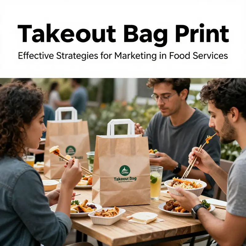 A showcase of custom printed takeout bags illustrating various printing techniques available for businesses.