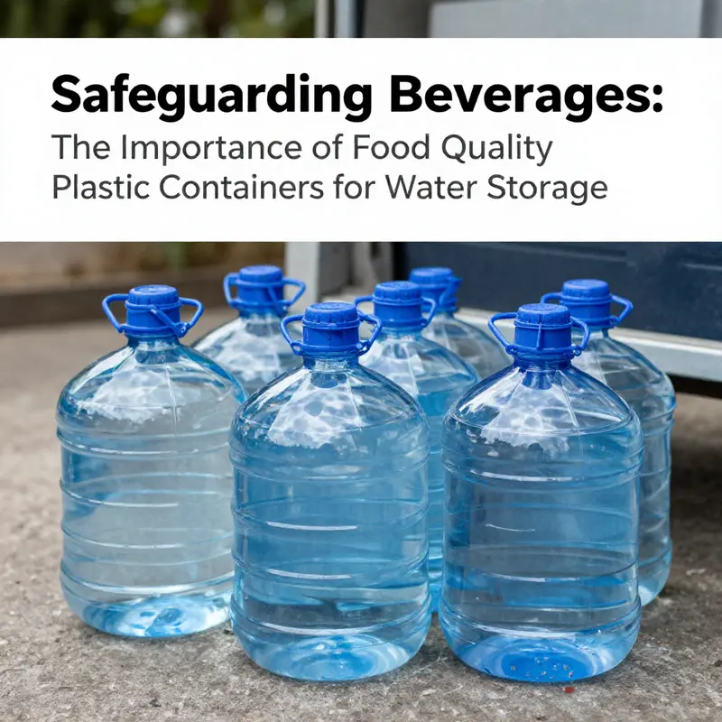 Food-grade plastic containers ready for water storage, exemplifying quality and safety in beverage service.