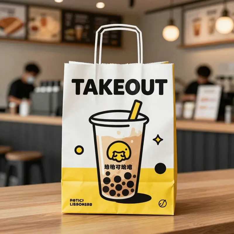 A showcase of custom printed takeout bags illustrating various printing techniques available for businesses.