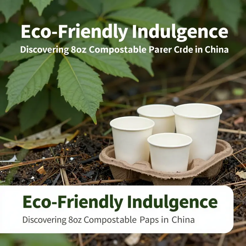 Aesthetic display of 8oz compostable paper cups ready for service.