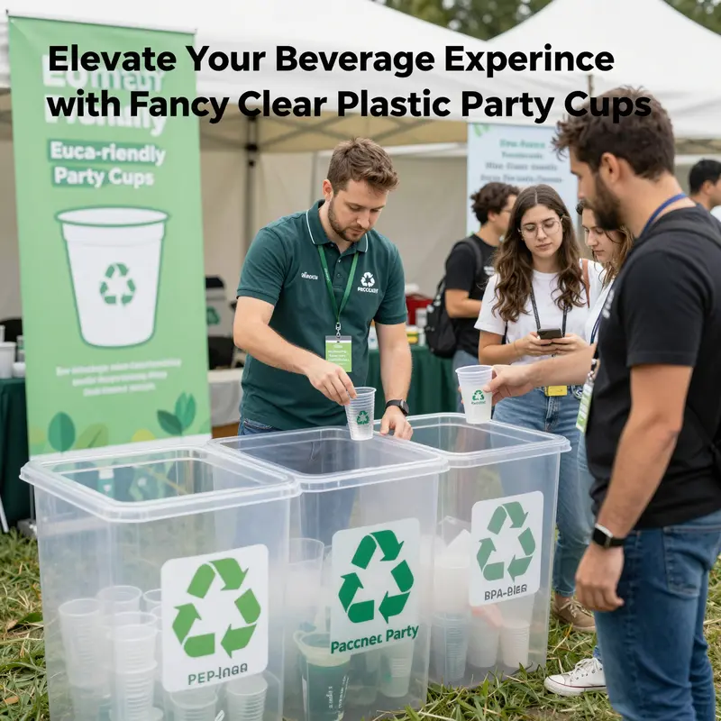 Various designs and sizes of fancy clear plastic party cups enhance presentation and functionality for diverse beverage needs.