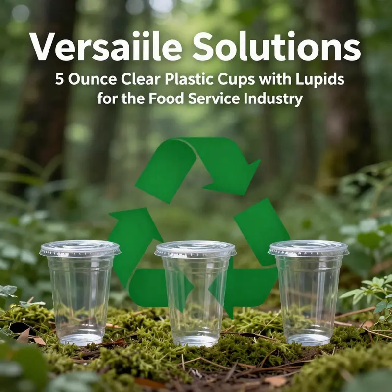 Various 5 ounce clear plastic cups filled with desserts and refreshments demonstrate their applications in the food service industry.