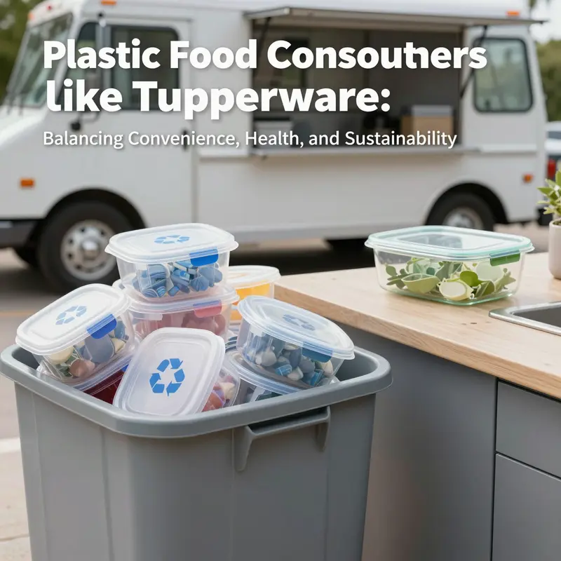 Visual illustration of plastic containers exposed to potential health risks through heat and wear.