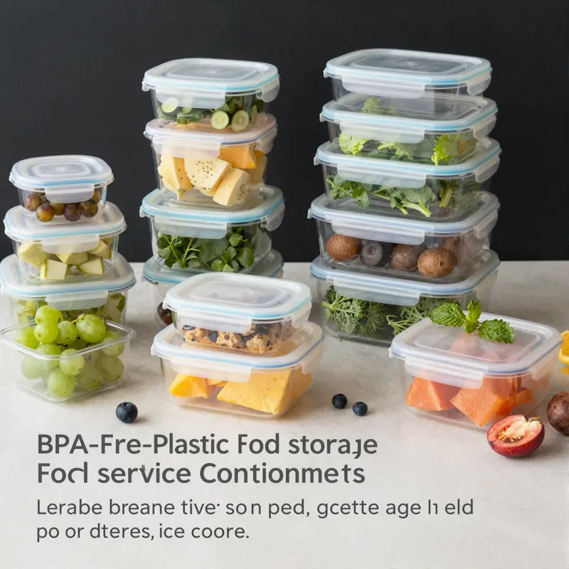 A display of BPA-free storage containers arranged with produce.