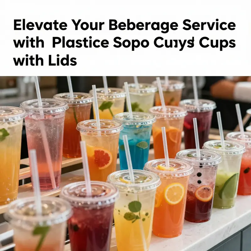 Diverse colorful beverages in clear plastic cups with lids, showcasing their appeal in beverage service.
