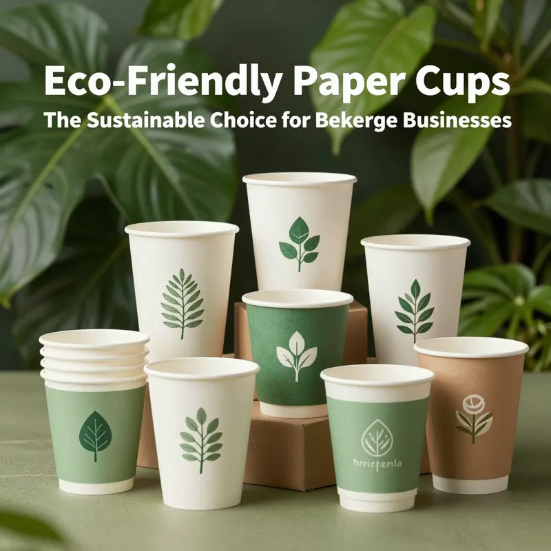 An assortment of eco-friendly paper cups presented on a green backdrop, emphasizing their role in sustainability.