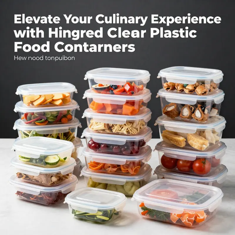 Multiple hinged clear plastic food containers filled with diverse food items, beautifully arranged to highlight their effectiveness.