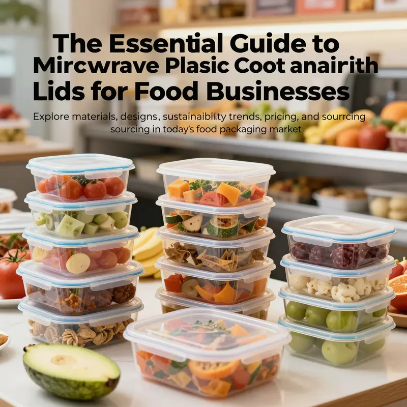 A vibrant collection of microwave plastic food containers styled with colorful foods, representing their versatility in food service.