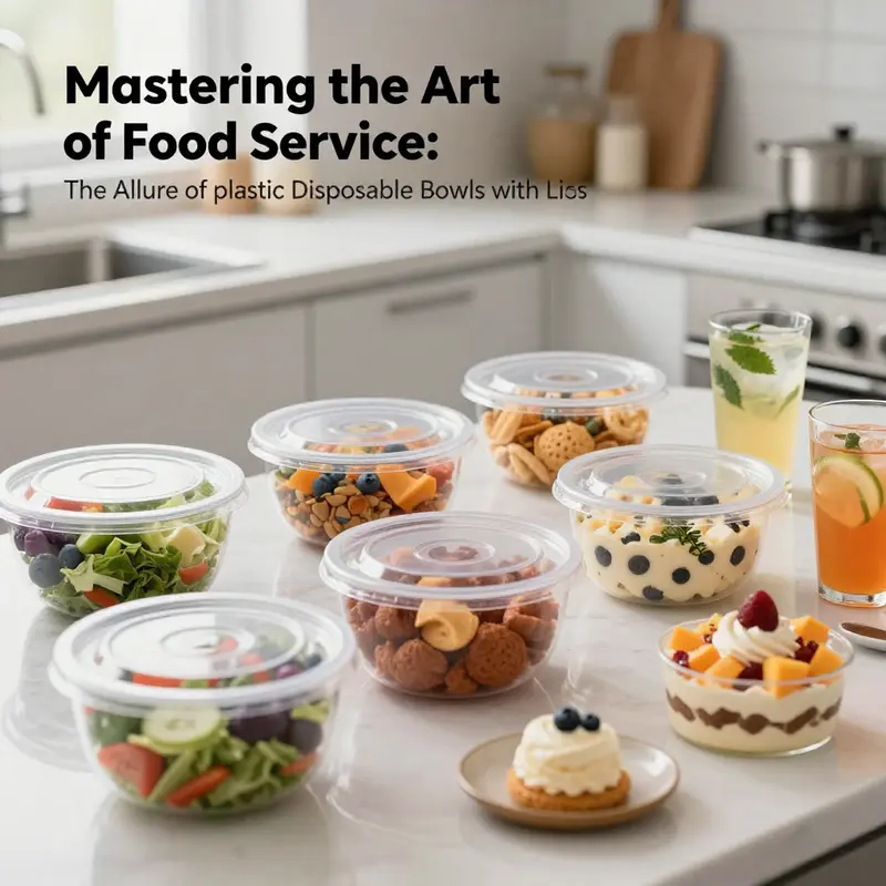 A colorful arrangement of plastic disposable bowls with lids filled with different types of food, representing the versatility in food service.