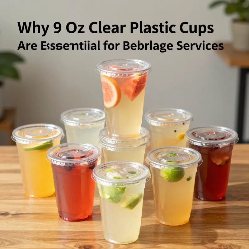 Stylish and durable, 9 oz clear plastic cups perfect for serving a variety of beverages.