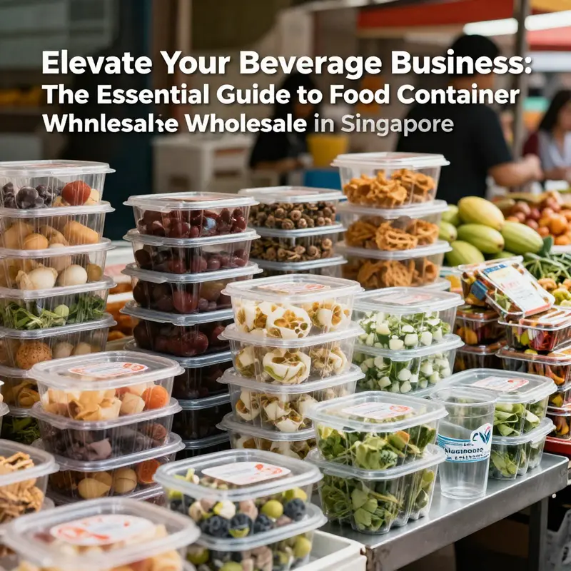 A diverse selection of food containers showcased in a vibrant market, reflecting the food service industry's variety.