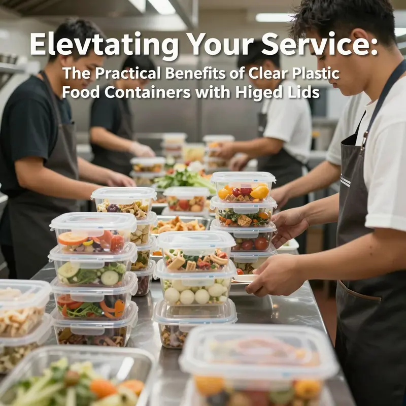 A variety of clear plastic food containers with hinged lids, highlighting their design and material properties.