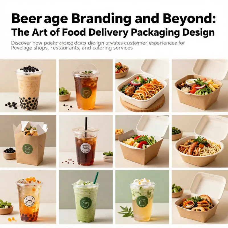 A colorful assortment of food delivery packaging from bubble tea, gourmet meals, and eco-friendly containers, illustrating the variety of designs.