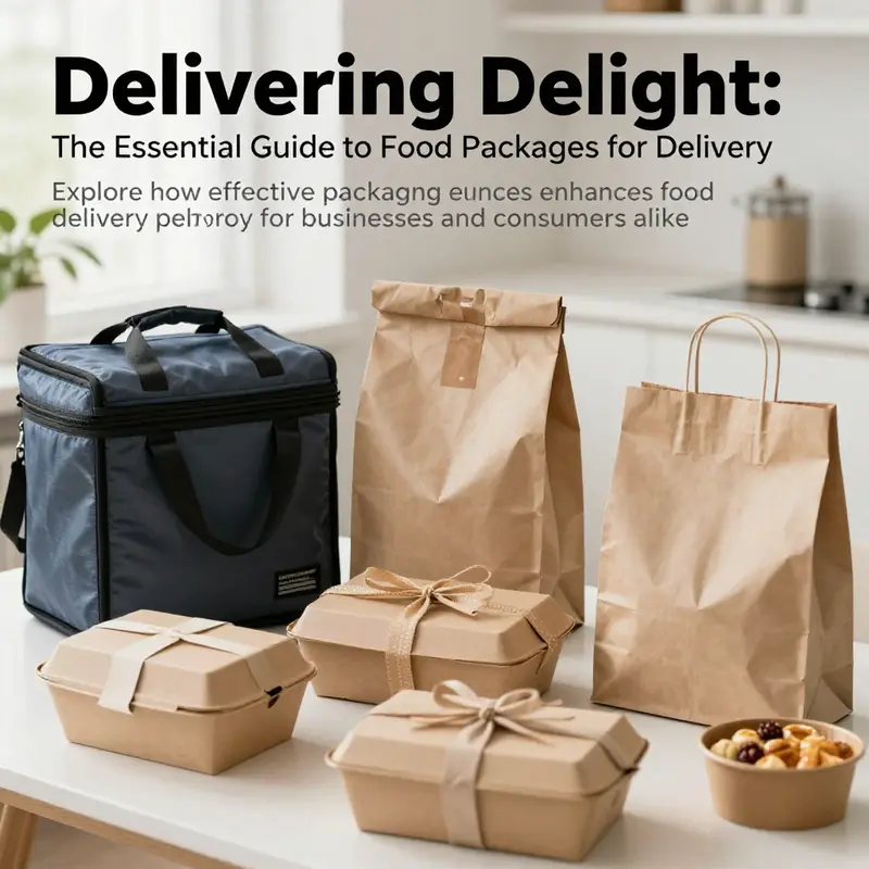 A compilation of different food packages for delivery including insulated bags and eco-friendly boxes, illustrating the diversity of solutions available.