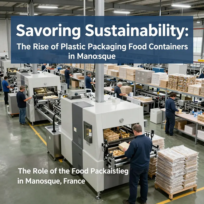 A vibrant scene of plastic food packaging containers at a market in Manosque, reflecting local culinary culture.