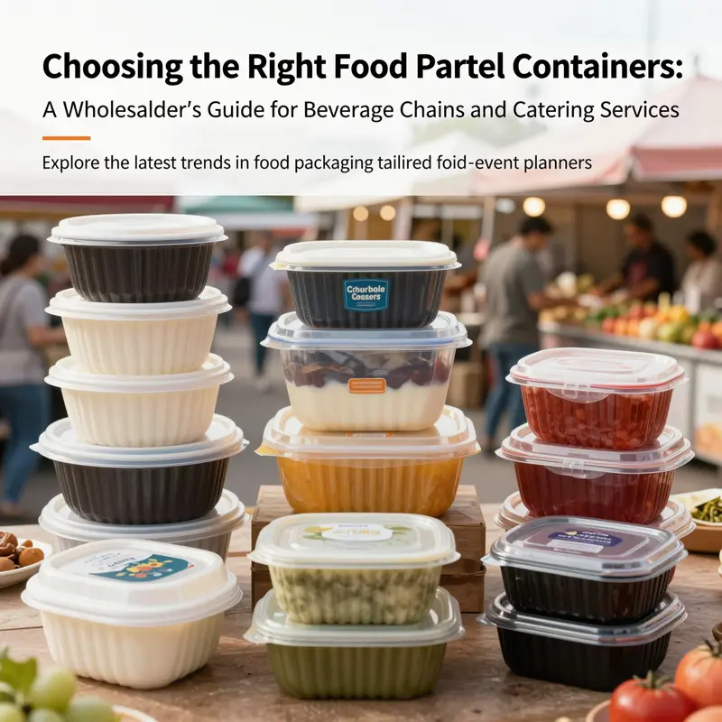 A colorful collage featuring different types of food parcel containers used in the food industry.
