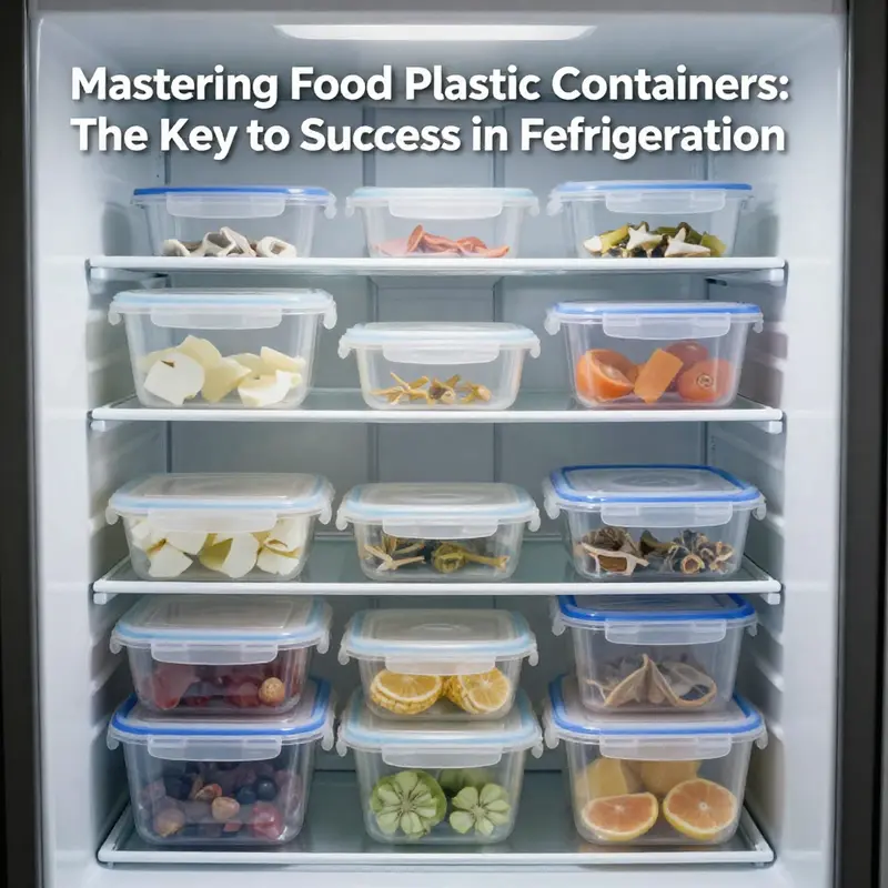 Diverse food plastic containers highlighting safety certifications in a refrigerated environment.