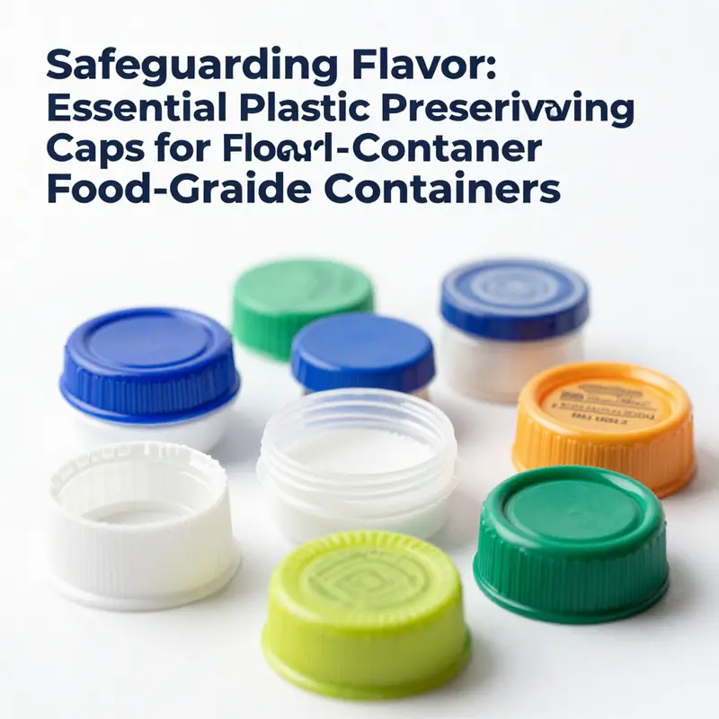 Different types of food-grade plastic caps demonstrating material safety standards.