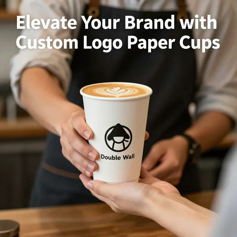 Custom logo paper cups prominently featured in a trendy bubble tea shop, showcasing branding and design.