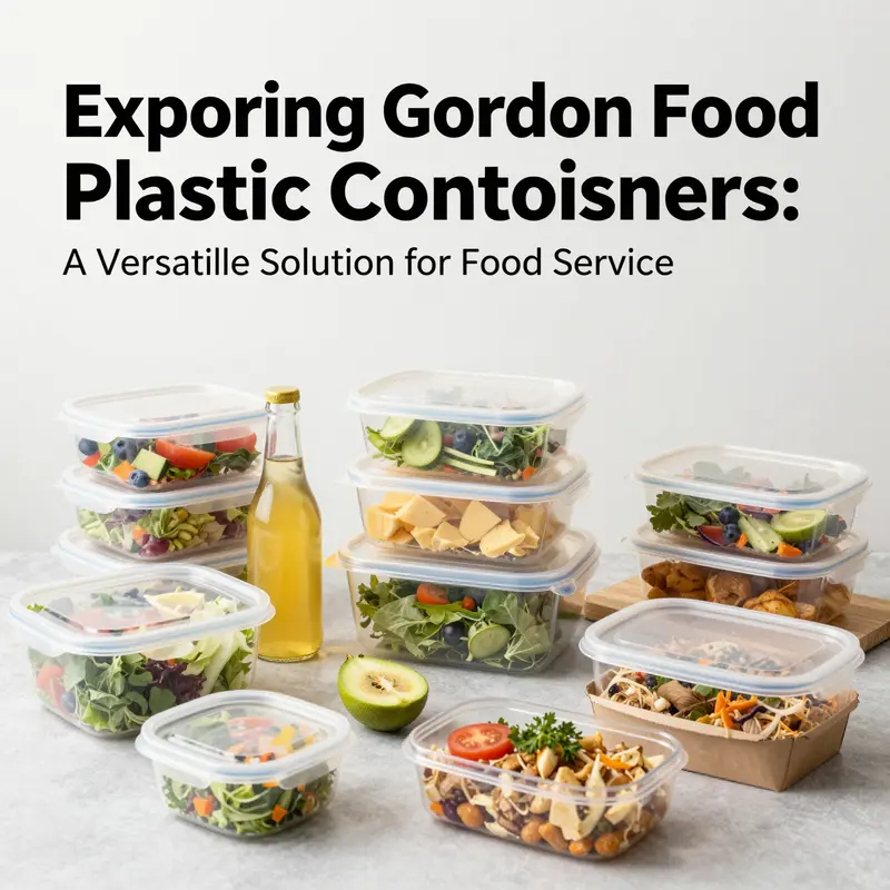 Gordon Food plastic containers featuring various food items such as salads and beverages.