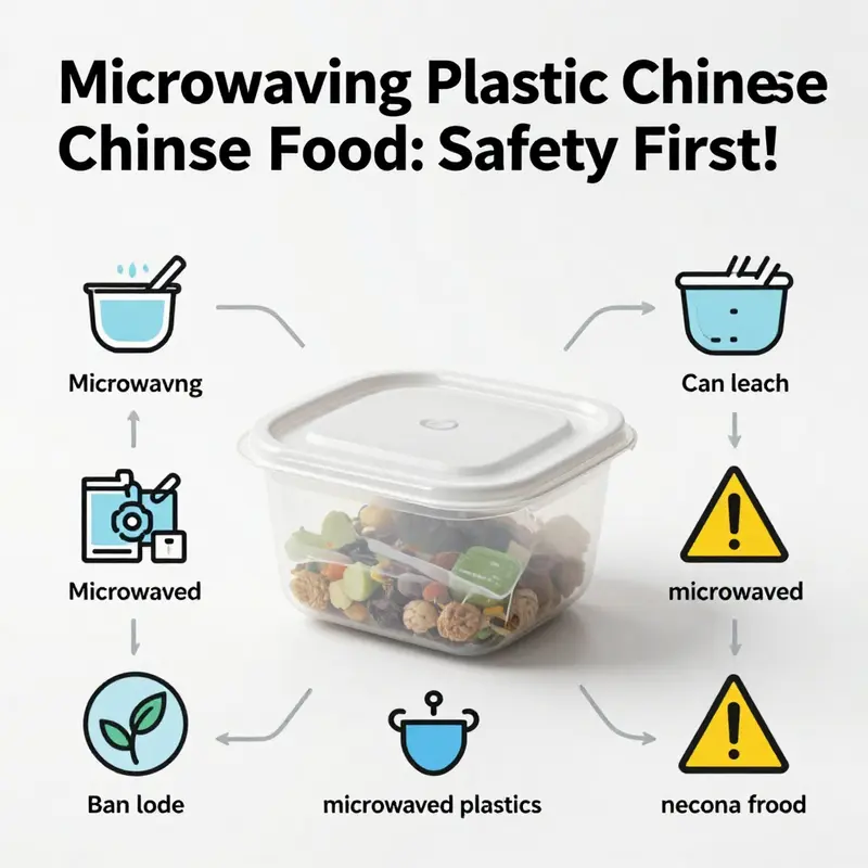 Various plastic Chinese food containers highlighting safety labels.