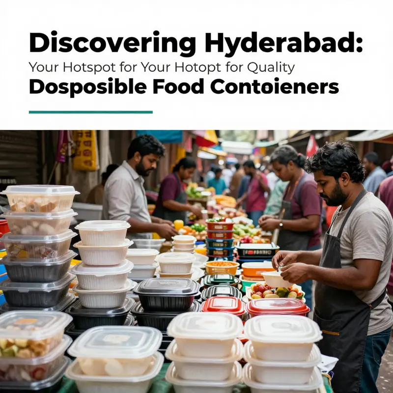 A market scene in Hyderabad with multiple vendors displaying disposable food containers.