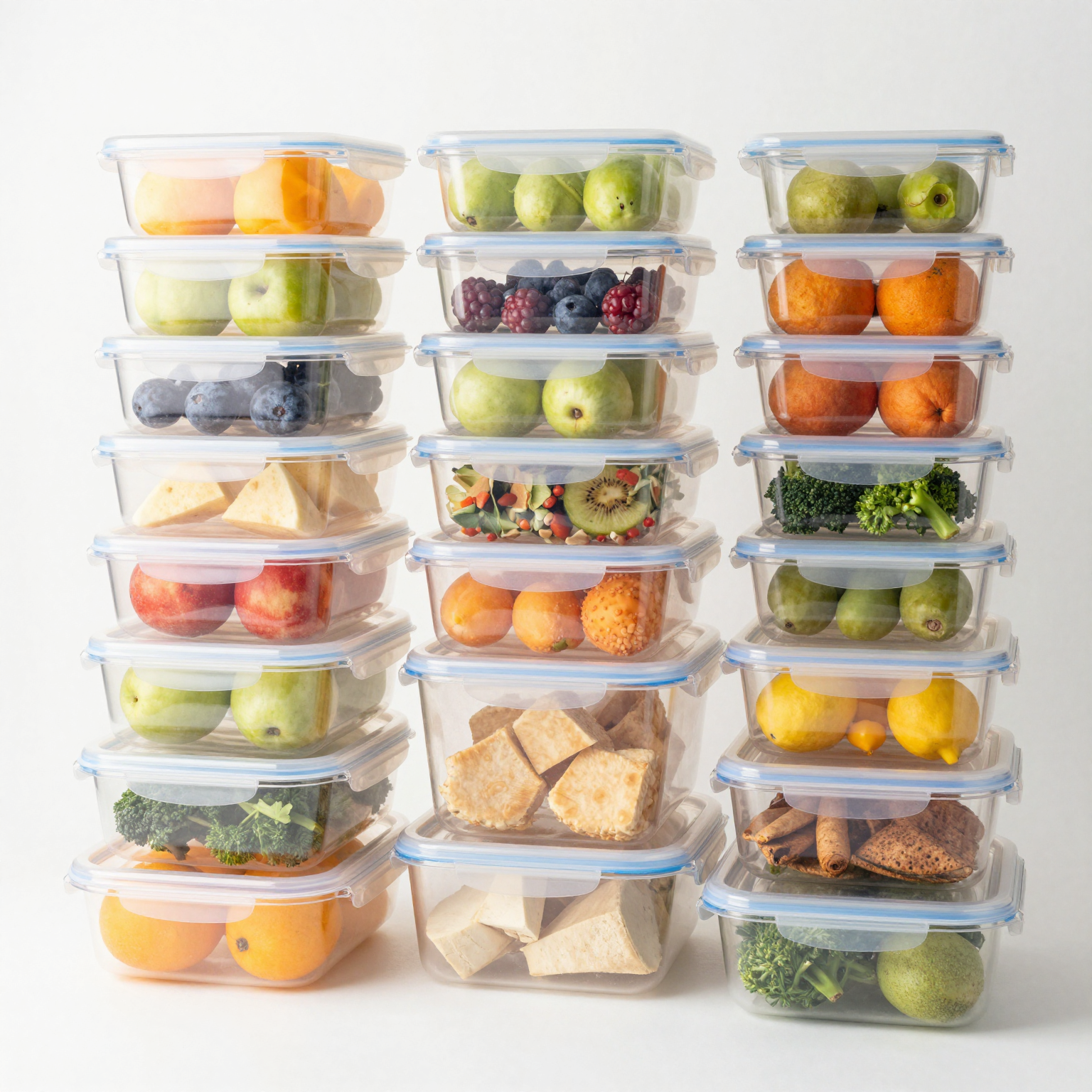 20 oz clear plastic food storage containers with food inside