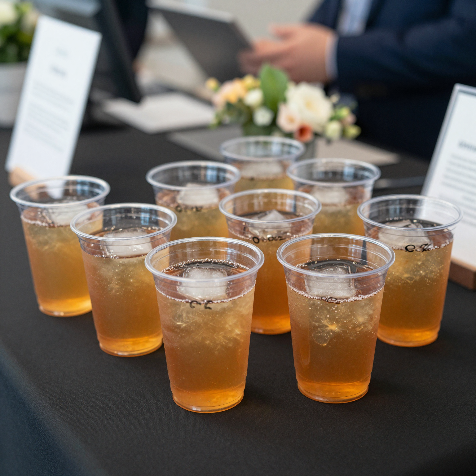 8oz Clear Plastic Cups at a Corporate Event
