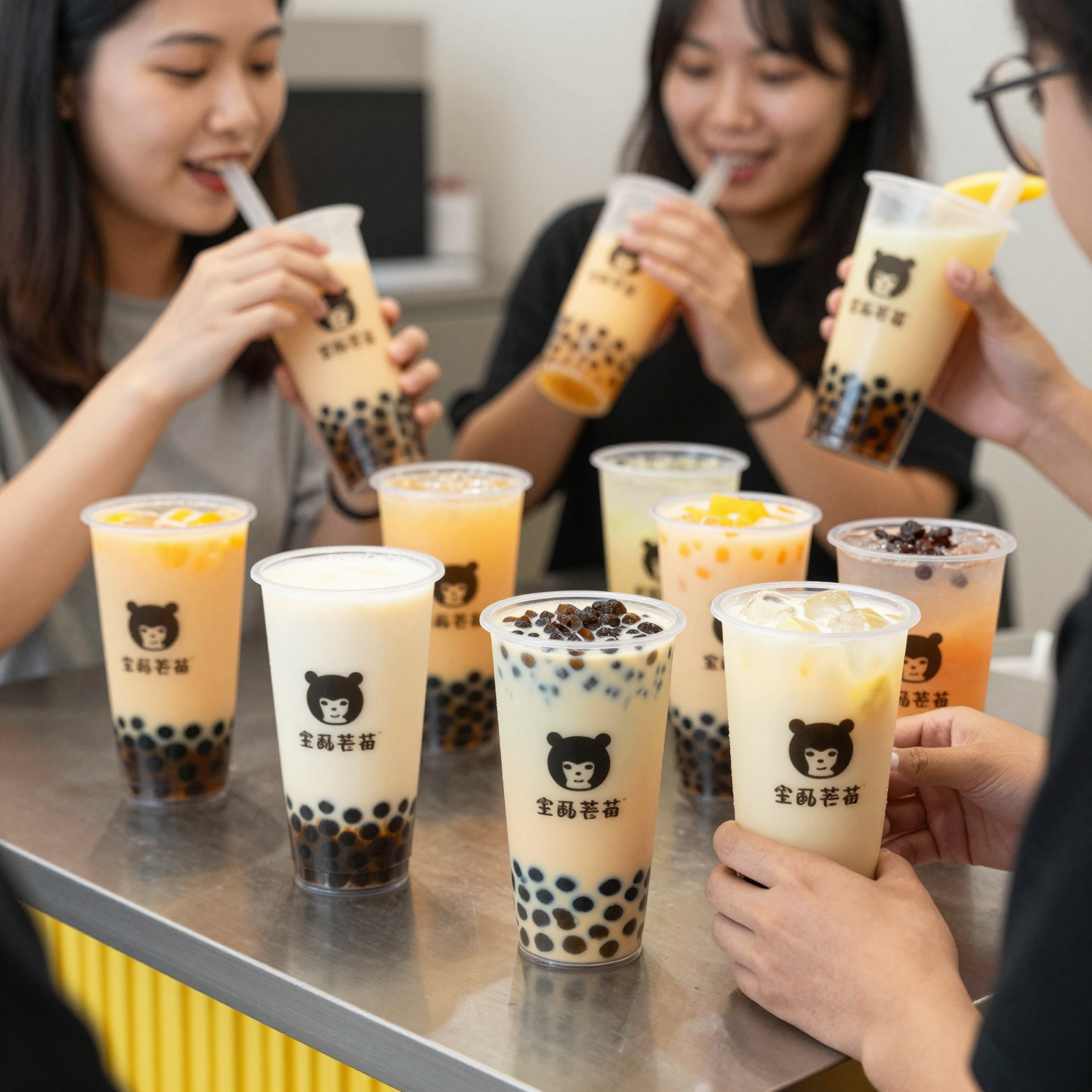 8oz Clear Plastic Cups in Bubble Tea Shop