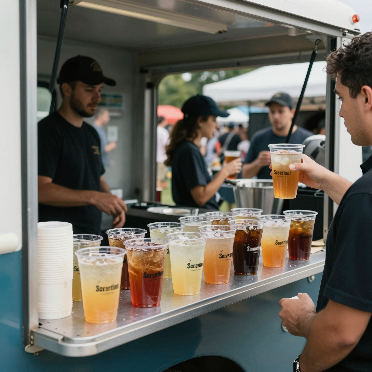 8oz Clear Plastic Cups at a Food Truck