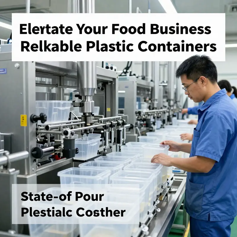 Properly organized stacks of plastic food containers in a busy restaurant kitchen.